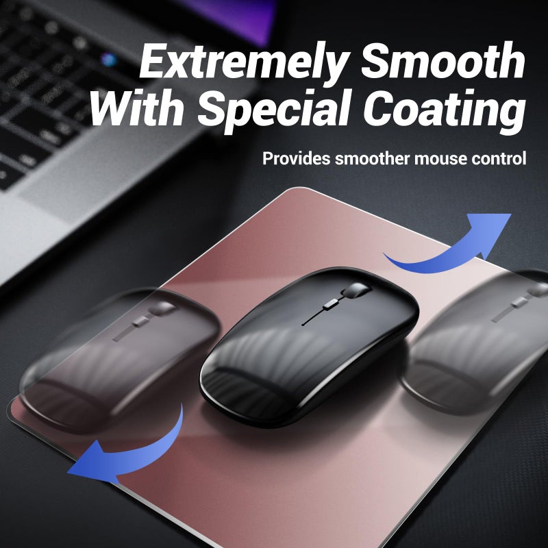 HONKID Metal Aluminum Mouse Pad Pink, Office and Gaming Thin Hard Mouse Mat Double Sided Waterproof Fast and Accurate Control Mousepad for Laptop, Computer and PC,9.06"x7.08",Rose Gold - Image 4